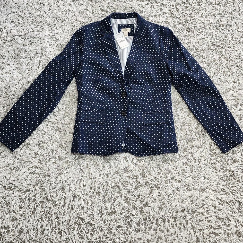 NWT J Crew Micro Polka Dot Navy Blue Blazer Jacket Size 0